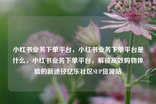 小红书业务下单平台，小红书业务下单平台是什么，小红书业务下单平台	，解锁高效购物体验的新途径亿乐社区SUP货源站  第1张